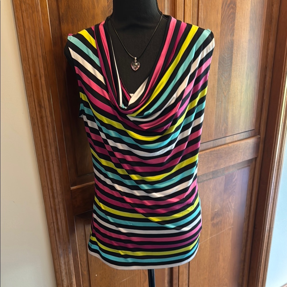 Worthington Striped Multicolor Cowl Neck Sleeveless Top